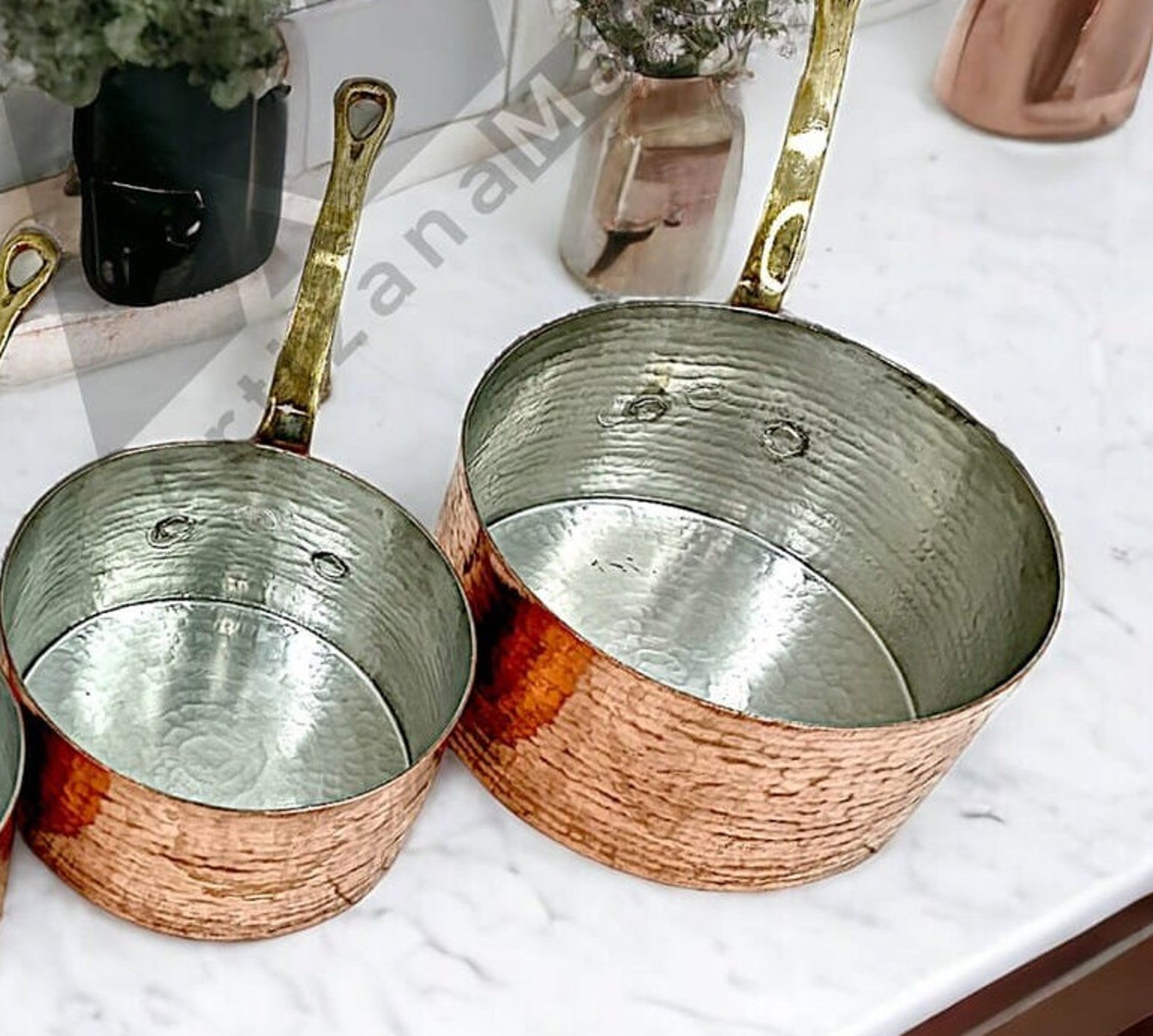 Handmade Moroccan Copper Cooking Pot Set - Traditional Hammered Saucepans — view 6