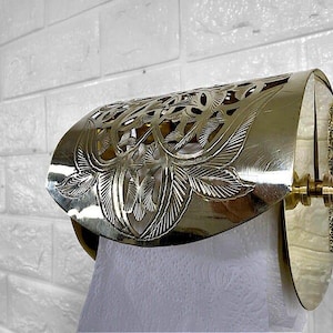Solid Brass Toilet Paper Holder With Sliding Cover, Handcrafted Powder Room Roll Holder