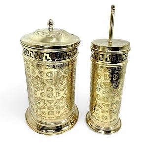 Antique Brass Trash Can – Handmade Waste Bin for Luxury Bathroom or Office Decor – Vintage Elegant Home Accessory