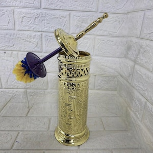 Cesta de baño de latón sin lacar, hecha a mano, con grabado, para papelera, decoración de baño, accesorios de baño