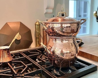 Moroccan Steamer Pot Cookware Couscoussier, Moroccan couscous group,Couscoussier Veggie 2 Tier copper Free gift on every order.FREE SHIPPING