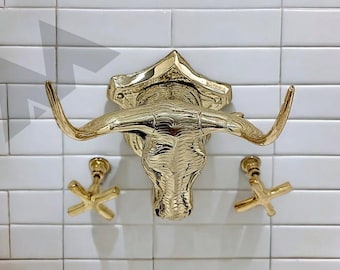 Brass Bull Head Faucet: Wall-Mounted Animal Tap