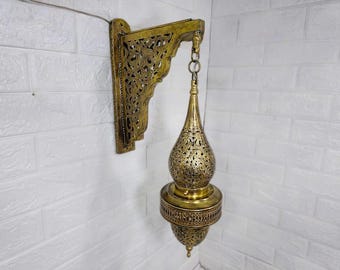 Handmade Moroccan Brass Wall Sconce: Vintage Hallway Lighting