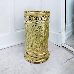 Handcrafted Unlacquered Brass Bathroom Storage Basket Engraved Waste Paper Trash Can, Toilet Brass Decorative, Bathroom Accessories