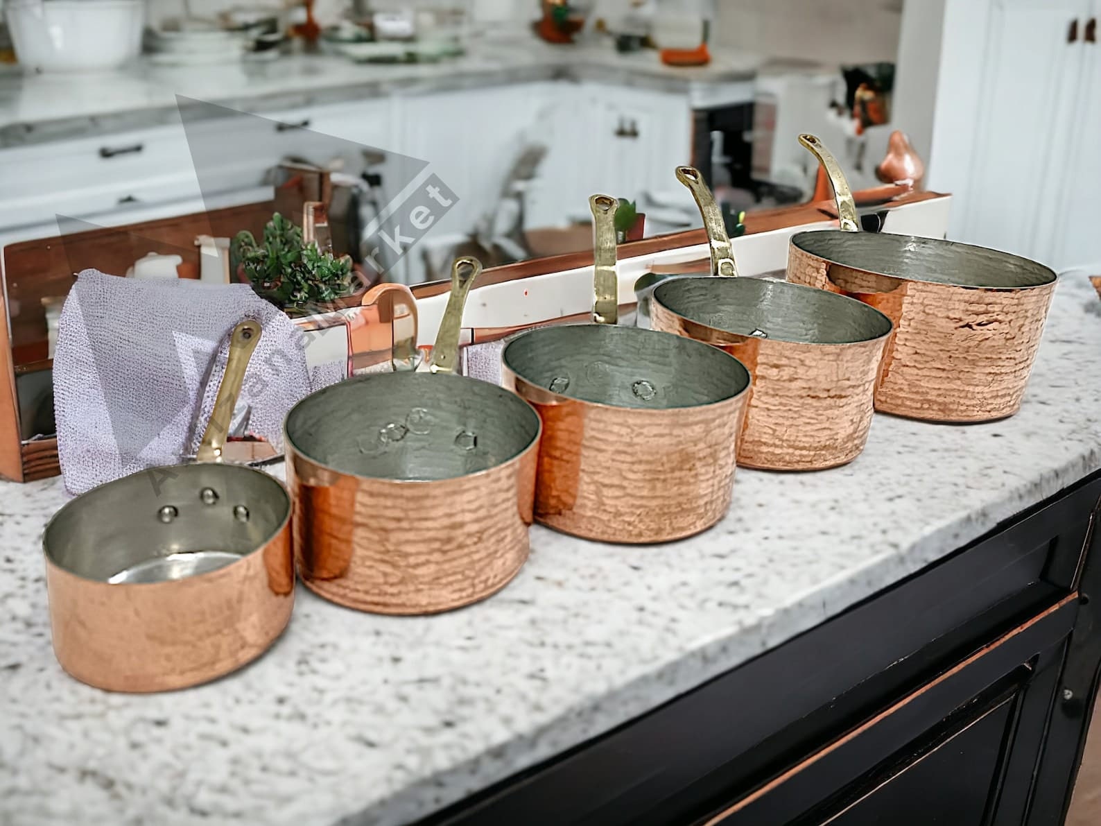 Handmade Moroccan Copper Cooking Pot Set - Traditional Hammered Saucepans — view 4