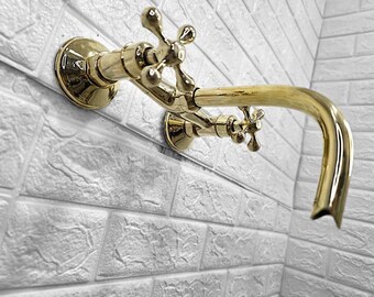 Rubinetto da parete in ottone fatto a mano – Rubinetto da cucina o da bagno in stile marocchino vintage – Rubinetto per lavello in stile antico tradizionale