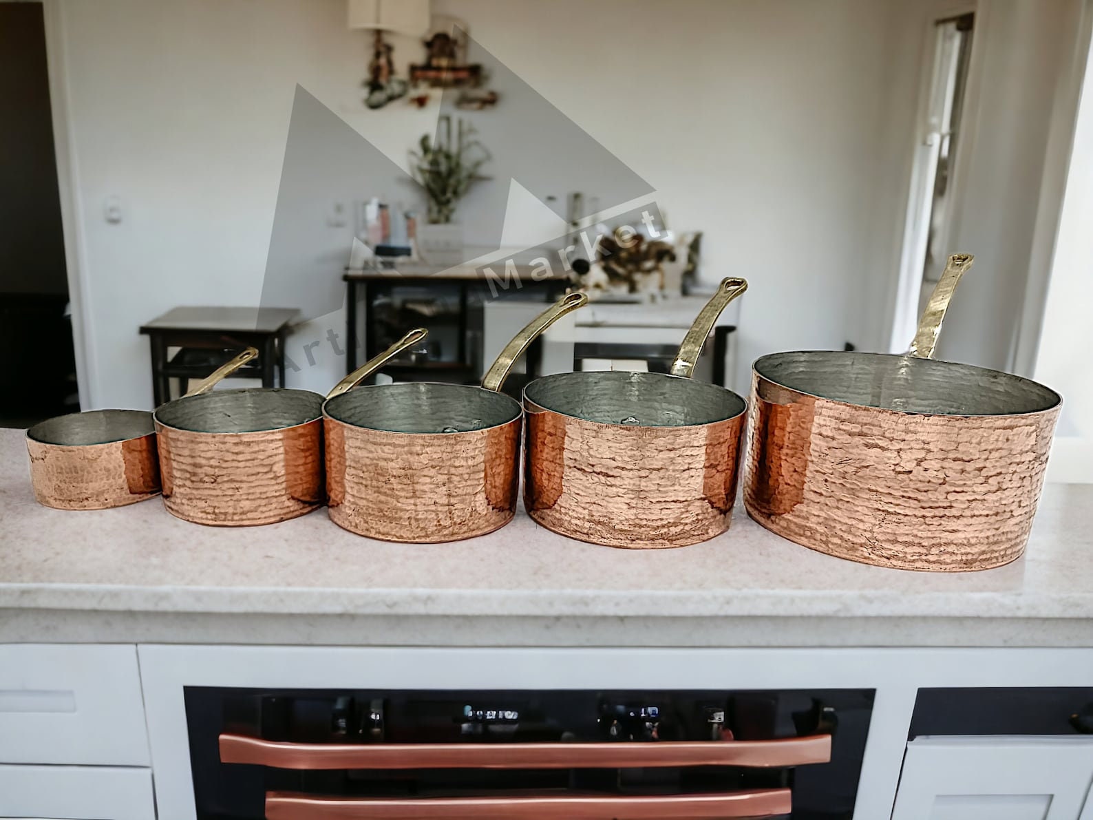 Handmade Moroccan Copper Cooking Pot Set - Traditional Hammered Saucepans — view 3