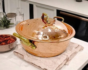 Turkish Copper Pan Set With Lid,Solid Copper Skillet, Copper Kitchenware, Covered Saucepan,Handmade Copper Cookware