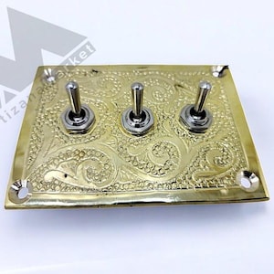 BVintage Brass and Bone Inlay Double Light Switch Cover Regency Palm Beach Style