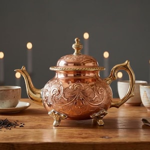 Authentic Hand-Hammered Moroccan Copper Teapot - Fassi "Berrad" for Traditional Mint Tea Ceremony, Stovetop Safe