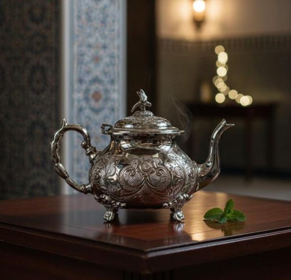 Handmade Brass Silver Plated Moroccan Teapot: Arabic Design