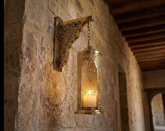 Handmade Moroccan Brass Wall Sconce | Gold Filigree Light Fixture | Boho Vintage Wall Decor