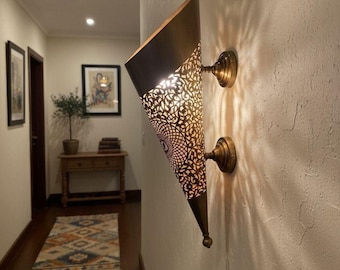 Moroccan Brass Wall Lantern – Handmade Vintage Wall Sconce Light