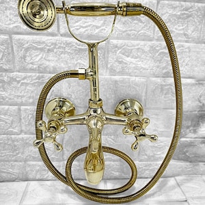 Vintage Brass Shower Faucet – Handheld Wall Mounted Antique Gold Bathroom Tap