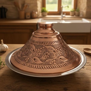 Tajín marroquí de cobre hecho a mano, utensilios de cocina con motivos florales martillados