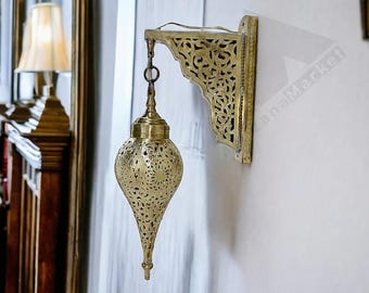 Moroccan Brass Wall Lantern – Handmade Vintage Wall Sconce Light
