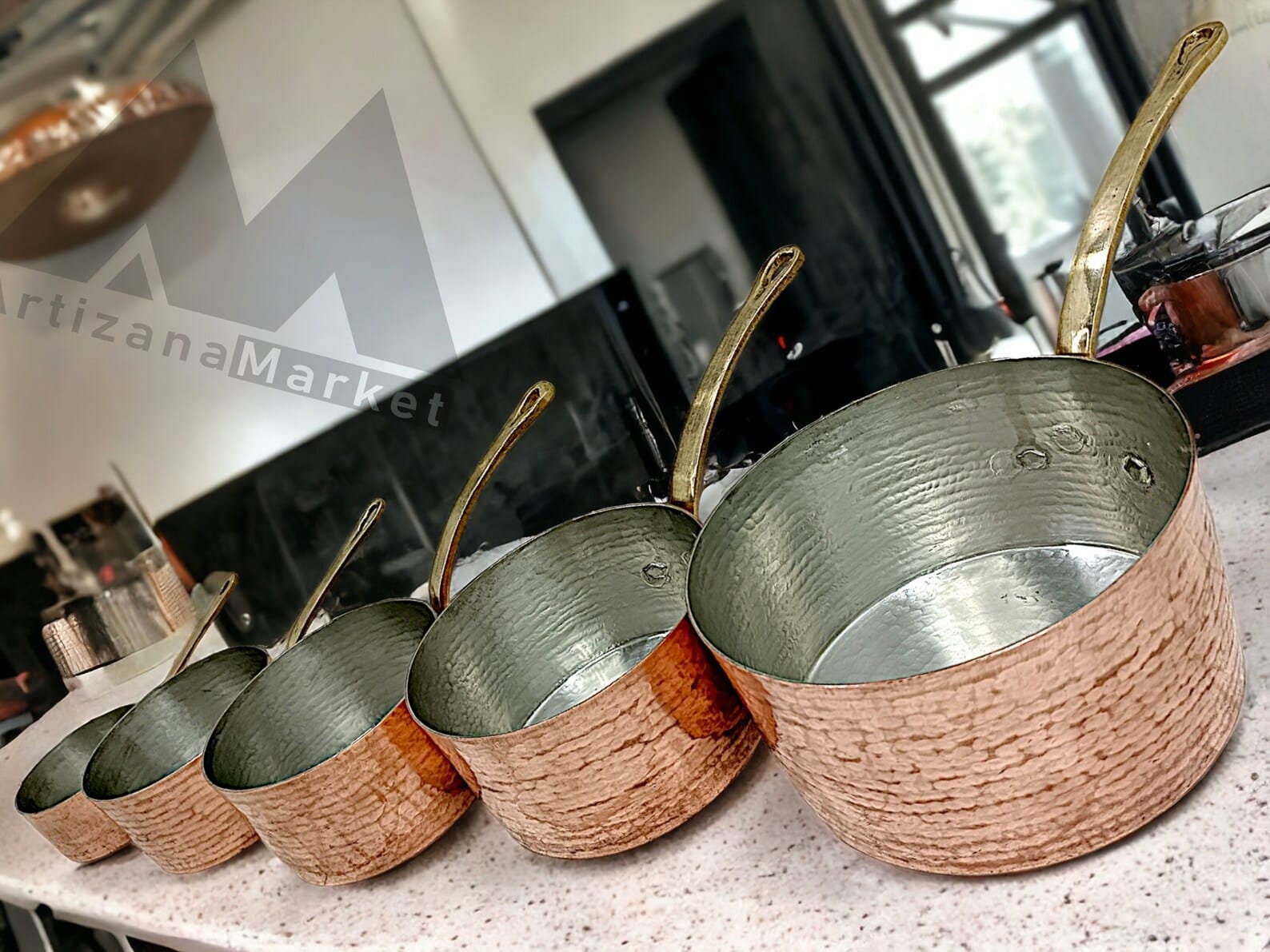 Handmade Moroccan Copper Cooking Pot Set - Traditional Hammered Saucepans — view 5