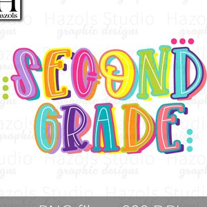 Second Grade png, Back to School 2nd Grade Teacher png for elementary school, hand drawn, doodle letters, preppy digital design