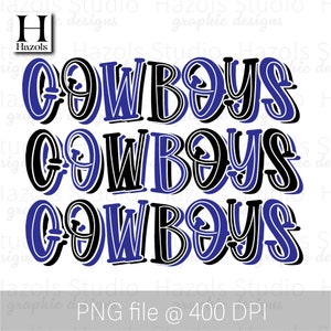 Cowboys png / Mascota de la escuela de Cowboys / Diseño de sublimación de Cowboys / Cowboys prep doodle apilado negro marino con letras a mano png, diseño digital