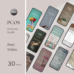 PCOS Hormone Health Reels: Social Media Templates Canva 30 Videos