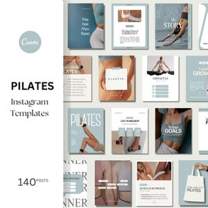 Pilates Instagram Templates: Customizable Social Media Content (Canva, 140 Posts)