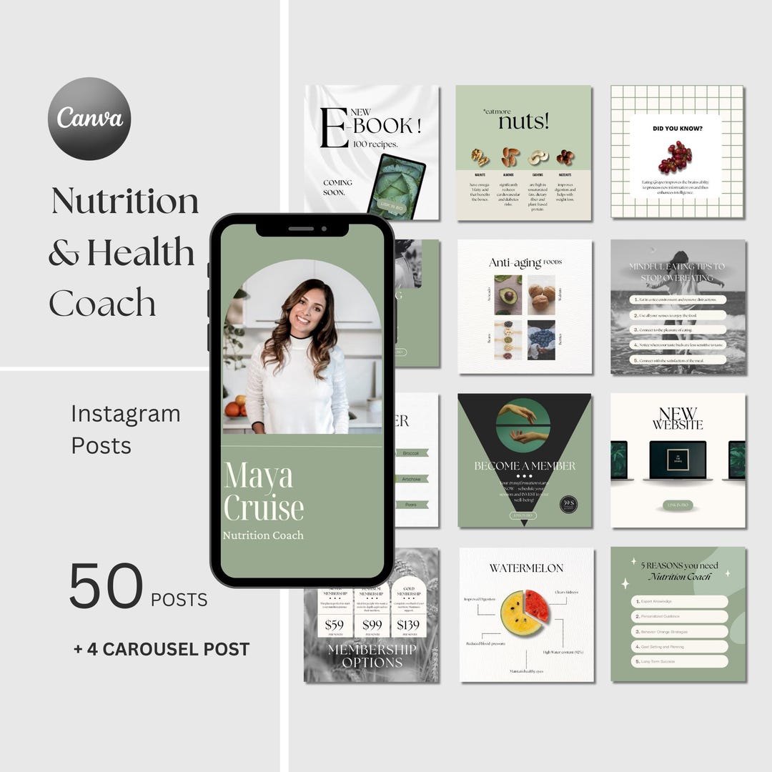 Nutrition Coach Instagram Templates: Canva Health & Wellness Posts ...