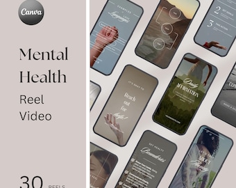 May include: A collection of 30 phone screen mockups with various mental health tips and affirmations. The mockups feature a variety of backgrounds, including nature scenes and abstract designs. The text on the mockups includes phrases such as "Reach out for help!" and "Set Healthy Boundaries".