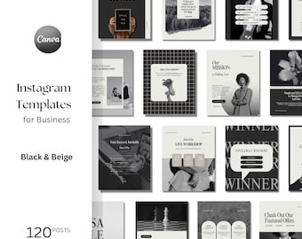 Redactionele Instagram-sjablonen: zwart-witcanvaposts (digitale download)
