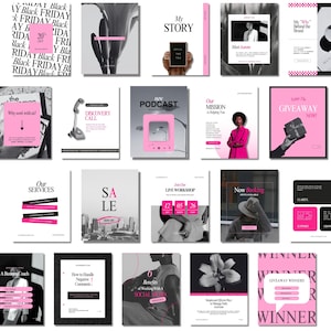 Pink Instagram Post and Story Templates , Editable Canva Templates for Coaches, Businesses & Personal Brands, Modern Social Media, Podcast