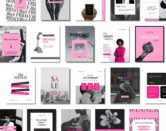 Pink Instagram Templates: Modern Social Media Posts & Story Covers (Canva Editable, 120 Designs)