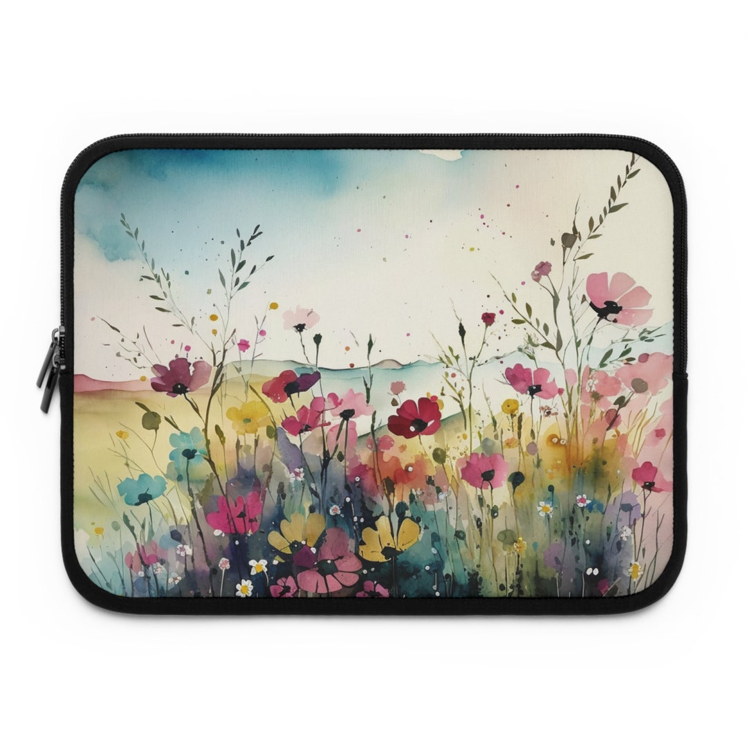 Cute and Pretty Watercolor Wildflower Laptop Sleeve, Floral Laptop