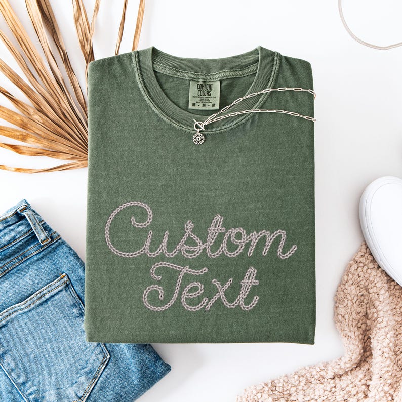 Custom Cursive Embroidered Comfort Color Shirt: Personalized Text Tee ...