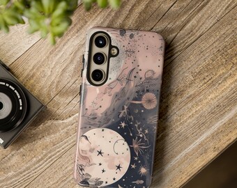 Abstract Pink Moon Stars Phone Case: Celestial iPhone, Galaxy, Pixel