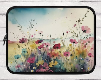 Watercolor Wildflower Laptop Sleeve, Floral Neoprene Cover