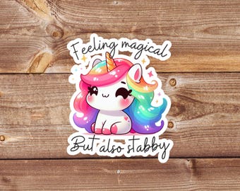 Pegatina de unicornio arcoíris atrevido: vinilo impermeable
