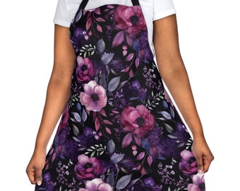 Gothic Floral Kitchen Apron, Stain Resistant Polyester Canvas