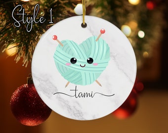 Personalized Yarn Ball Christmas Ornament, Knitter Gift