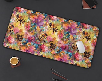 Floral Bumblebee Desk Mat: Personalized Bee Gaming Mouse Pad