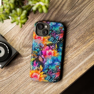 Colorful Neon flower Psychedelic Phone Case, Iphone case for 14 13 12 11 Xr X Xs 8 7, Samsung Galaxy, Google Pixel,