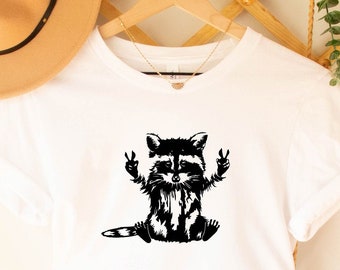 Vintage Raccoon Shirt, Funny Raccoon Shirt, Raccoon Peace Hands Animal Lover Gift Trash Panda Shirt,  Racoon Gifts, Funny Raccoon Animal Tee