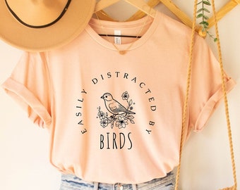 Funny Gift for Bird Watcher, Easily Distracted by Birds, Bird Watching Shirt, Retro Vintage Birds, Bird Lover Shirt, Nature Shirt, Cute Bird