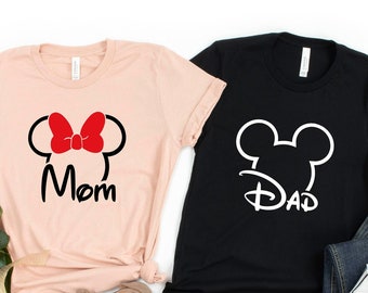 Customize Family Mom Dad Disney Shirt, Disney Parents Minnie and Mickey Matching Couple Tees, Disney Vacation Shirts, Gift for Mom Dad Shirt