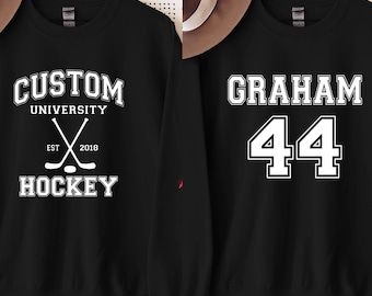 Personalized Hockey Custom University Hockey Est Custom Year Sweatshirt, Custom Front and Back Hockey Sport Lover Sweatshirt Game Day Hockey