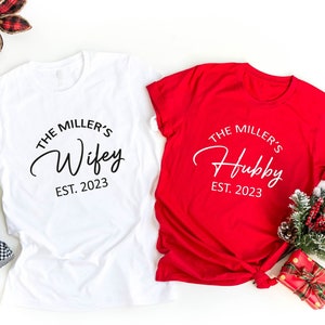 The Miller&#39;s Hubby and Wifey Custom Year Matching Valentines Shirt, Hubby Wifey Couple Shirt, Wifey Hubby Honeymoon Wedding Gift for Couples