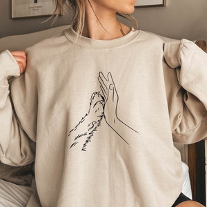 Dog Hand Sweatshirt,Dog Paw and Human Paw Sweater Golden Retriever Dog Mom Sweatshirt Dog Dad Funny Gift Dog Lover High Five Sweatshirt
