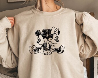 Sudadera vintage de Mickey y Minnie, regalo para parejas, sudadera encantadora, sudadera con capucha de viaje mágico, Mickey Mouse animado, sudadera de viaje de Disney