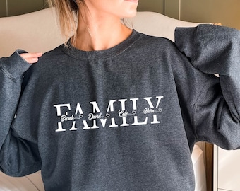 Maglione personalizzato per la famiglia con nomi, felpa personalizzata per la riunione di famiglia, personalizzabile per la famiglia di mamma e papà, abbinato ai nomi dei bambini