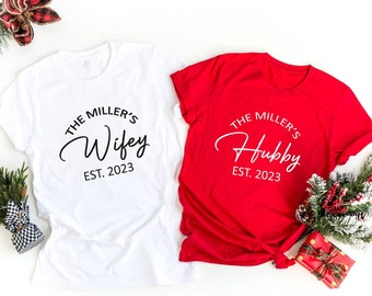 The Miller's Hubby and Wifey Custom Year Matching Valentines Shirt, Hubby Wifey Couple Shirt, Wifey Hubby Honeymoon Wedding Gift for Couples