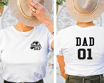 Camiseta personalizada de bolsillo para papá futbolista con la imagen de papá en la espalda y número, camiseta de fútbol personalizada, camiseta personalizada para papá futbolista para hombre, regalo para él.