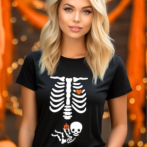 Koszula ciążowa Skeleton Halloween, zabawna koszulka z ogłoszeniem ciąży, koszulka z prezentem dla kobiet w ciąży, koszulka dla nowej mamy na jesień, przyszła mama dla mamy